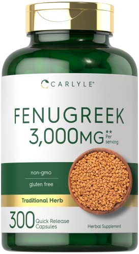 Carlyle Fenugreek Capsules 3000 mg | 300 Count | Non-GMO & Gluten Free Extract | Fenugreek Seeds