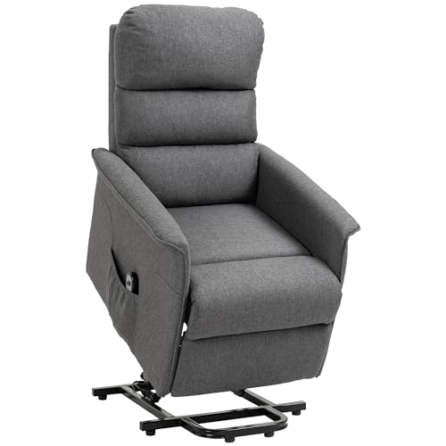 HOMCOM Electric Power Lift Recliner Chair for Elderly, Fabric Lift Chair with Remote Control, Side Pockets for Living Room, Gray