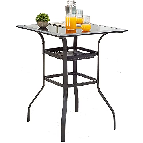 LOKATSE HOME Patio Bar Height Outdoor Table Bistro Square Outside High Top with 2-Tier Metal Frame (27.6