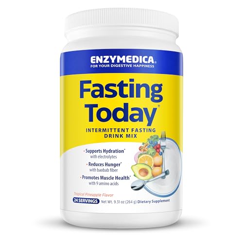 Enzymedica, Fasting Today, Intermittent Fasting Drink Mix with Electrolyte Powder Supplement for Hydration, Appetite and Muscle Health, Keto Friendly, Tropical Pineapple Flavor, 24 Servings