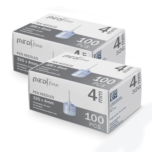 Medt - Fine Insulin Pen Needles (32G 4mm) - Diabetic Needles for Insulin Injections, Ultra Fine Compatible with Most Diabetes Pens - 100 Ct, Pack of 2