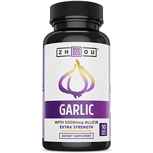 Zhou Nutrition Garlic Supplement With Allicin, Extra Strength 5000mcg Allicin Per Serving, Support Immune System, Blood Pressure And Cholesterol Health, 90 Servings