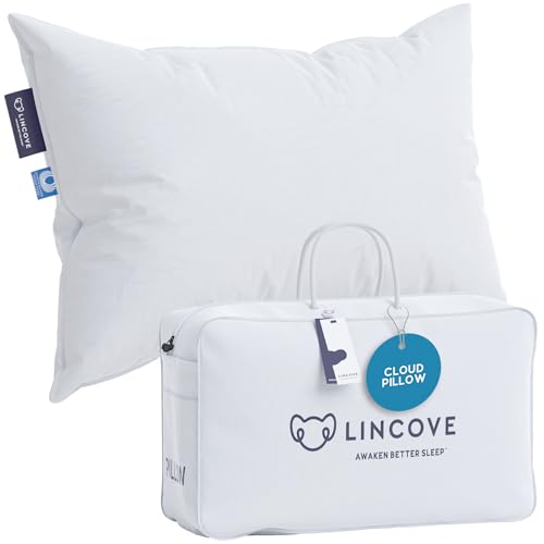 Lincove Cloud Natural Canadian White Down Luxury Sleeping Pillow - 625 Fill Power, 100% Cotton Shell, 500 Thread Count, Made in Canada, Queen - Soft, 1 Pack