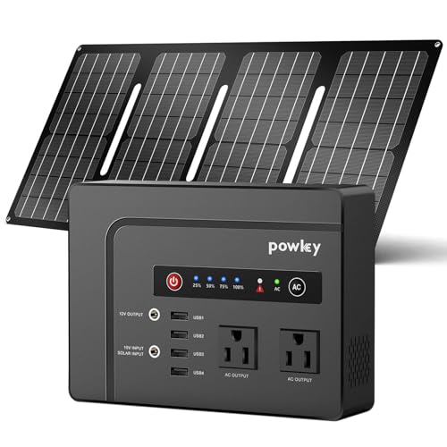 Powkey Solar Generator with Panel, 146Wh/200W Portable Power Station with Solar Panel 40W, 110V Pure Sine Wave DC/USB/AC Outlet Electric Generator Battery Backup for Outdoor Camping Emergency Home Use