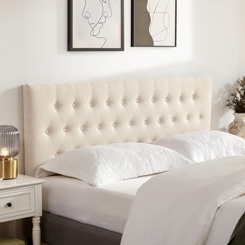 Huatean Home Tufted Upholstered Headboard Queen Size, Solid Wood Head Board with Durable Metal Legs, Adjustable Height Bed headboard from 37” to 51” Fabric Headboard in Modern Button Design, Beige