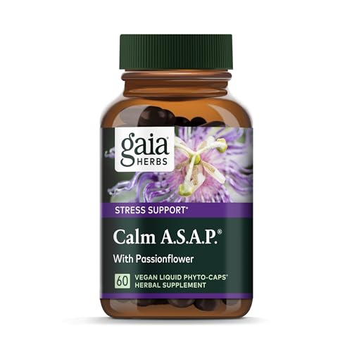 Gaia Herbs Calm A.S.A.P. Stress Support Supplement - with Skullcap, Passionflower, Chamomile, Vervain, Holy Basil & More to Support a Natural Calm - 60 Vegan Liquid Phyto-Capsules (20-Day Supply)