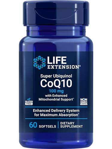 Life Extension Super Ubiquinol CoQ10 with Enhanced Mitochondrial Support, ubiquinol CoQ10, shilajit, potent heart health & cellular energy production support, ultra-absorbable, gluten-free, 60 softgel