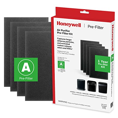 Honeywell HRF-A100 Air Purifier Pre Kit Filter, 4-Pack - Allergen Air Filter Targets Dust, VOC, Pet, Kitchen, and Wildfire/Smoke Odors