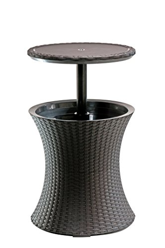 Keter Pacific Cool Bar Outdoor Patio Furniture and Hot Tub Side Table with 7.5 Gallon Beer and Wine Cooler, Espresso Brown