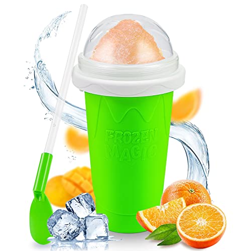 Slushy Maker Cup, TIK TOK Magic Quick Frozen Smoothies Cup, Portable Double Layer Slushy Maker Cup, Slushie Machine with Straw and Spoon, Ice Cream Maker for Kids and Family(Yellow)