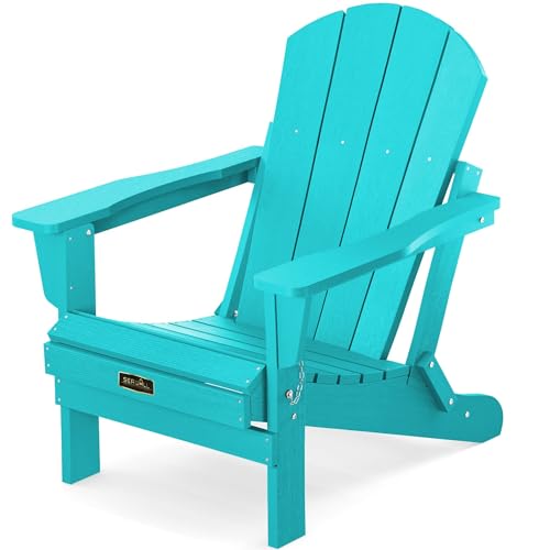 SERWALL Folding Adirondack Chair Weather Resistant Patio Chair Outdoor Chairs Painted Adirondack Chairs - Light Blue