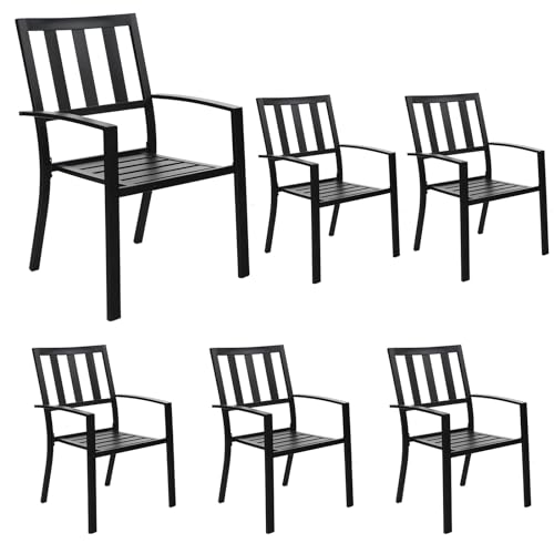 MFSTUDIO 6 Piece Patio Dining Metal Chairs,Outdoor Wrought Iron Seating Stackable Bistro Chairs - Supports 301 LBS,(Black)