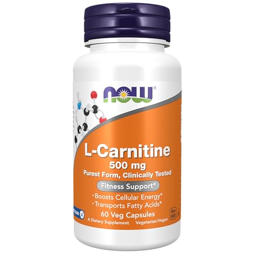 NOW Supplements, L-Carnitine 500mg, Purest Form, Amino Acid, Fitness Support*, 60 Veg Capsules