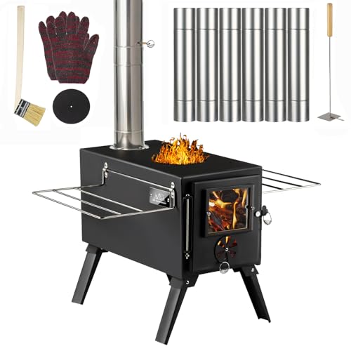 Hot Tent Stove,AVOFOREST Wood Burning Stove,Small Wood Stove with 7 Stainless Chimney Pipes for Outdoor Heating & Cooking, Ice Fishing, Hunting