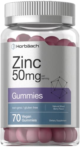 Zinc 50mg Gummies | 70 Count | Natural Mixed Berry Flavor | Vegan, Non-GMO and Gluten Free Formula | Zinc Citrate Dietary Supplement | by Horbaach