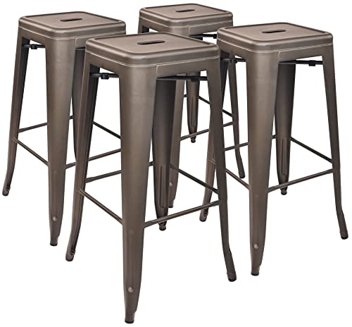 Signature 30 Inches Metal Bar Stools High Backless Stools Indoor Outdoor Stackable Kitchen Stools, Bronze, Set of 4