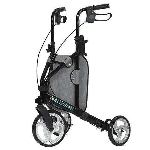 ELENKER 3 Wheel Rollator Walker for Seniors, Three Wheeled Mobility Aid with 10