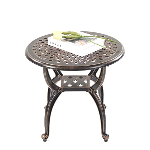 Mandolin Outdoor Patio Table,Rust -Resistant Cast Aluminum Side Table,Weather Resistant End Table，Coffee Table， Perfect for Patio, Backyard Or Garden. (Aluminum Round, Copper)