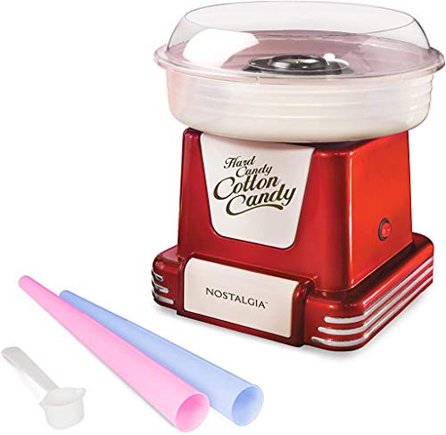 Nostalgia Cotton Candy Machine - Retro Cotton Candy Machine for Kids with 2 Reusable Cones, 1 Sugar Scoop, and 1 Extractor Head – Red