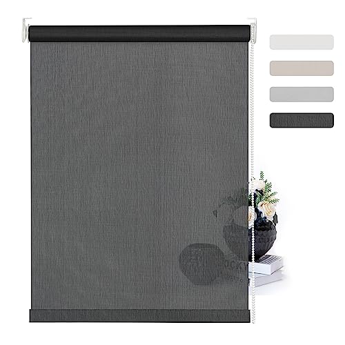 Boolegon Light Filtering Roller Shades for Windows Solar Shade Thermal Insulated Fabric Roller Blinds UV Protection Easy Installation Sheer Shades for Bedroom Office Door.Black.Custom Size