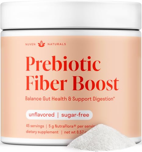 Prebiotic Fiber Powder - Unflavored & Sugar Free | 45 Servings | Organic Soluble Fiber Supplement to Support Digestion, Gut Health & Help Maintain Regularity - 1 Scoop of Unflavored Fiber Powder Daily