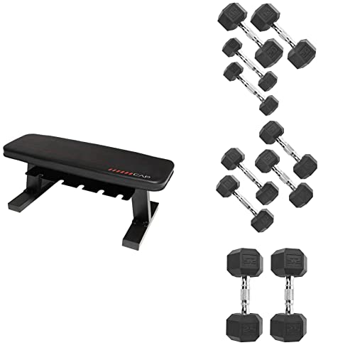 CAP Barbell 150 LB Dumbbell Set includes Flat Bench with Dumbbell Storage