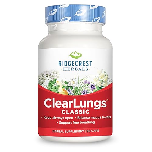 RidgeCrest Herbals ClearLungs Classic, Natural Lung and Nasal Daily Health Supplement for Bronchial, Respiratory, Immune, Sinus, and Mucus Wellness Support, Herbal Formula (60 Caps, 30 Serv)