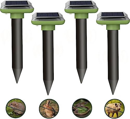 4PCS Animal Mole Repeller, Ultrasonic Mole Repellent Solar Powered, Mole Repeller, Outdoor Waterproof Solar Mole Control, Moles, Snakes, Gophers, Rats