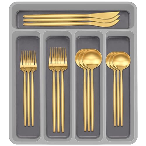 Gold Silverware Set with Organizer, AIVIKI 40-Piece Stainless Steel Flatware Set for 8,Matte Gold Cutlery Set Utensils Set, Satin Finish Tableware Set for Home Restaurant, Include Knife Fork Spoon Set