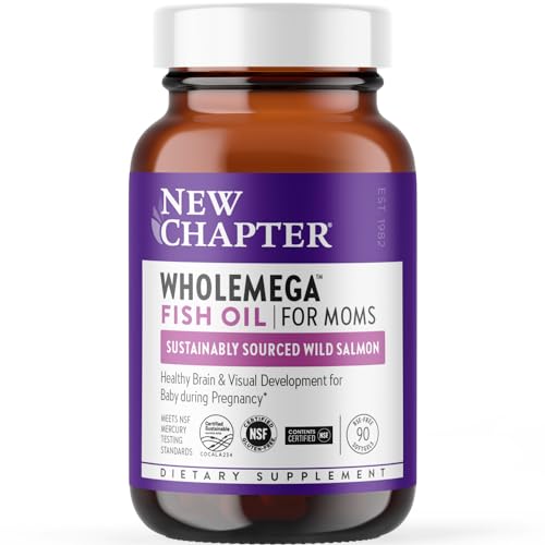 New Chapter Wholemega for Moms Fish Oil Supplement - Prenatal DHA with Omega-3 + Vitamin D3 for Prenatal & Postnatal Support - 90 ct, 500mg Softgels