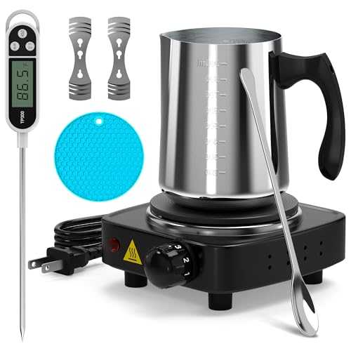 Ohcans Candle Making Kit with Electronic Hot Plate, Candle Making Kit for Adults, DIY Starter Candle Making Supplies, with 900ml Candle Make Pouring Pot, Stirring Spoon, Wicks Holder, Thermometers