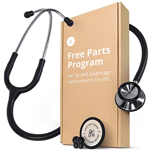 Greater Goods Premium Dual-Head Stethoscope - Affordable, Clinical Grade Option for Doctors, Nurses, Students, or in The First Aid Kit for Home, Black + Stainless Steel