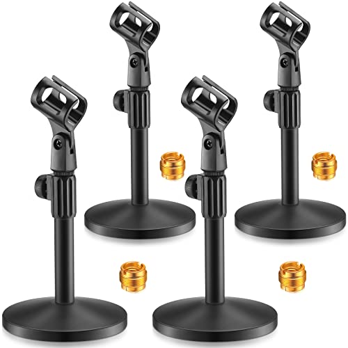 Hoteam 4 Pieces Desktop Microphone Stand Adjustable Table Mic Stand Mic Clip Mic Stand Desk with 5/8