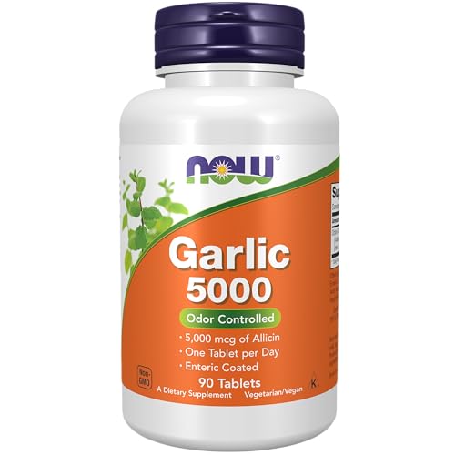 NOW Supplements, Garlic 5,000 (Allium sativum), Enteric Coated, Odor Controlled, 90 Tablets