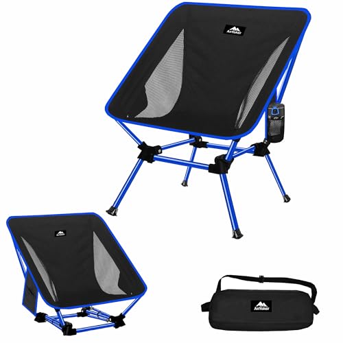 AnYoker Camping Chair, 2 Way Compact Backpacking Chair, Portable Folding Chair, Beach Chair with Side Pocket, Lightweight Hiking Chair Low Back Chair 0177HBA