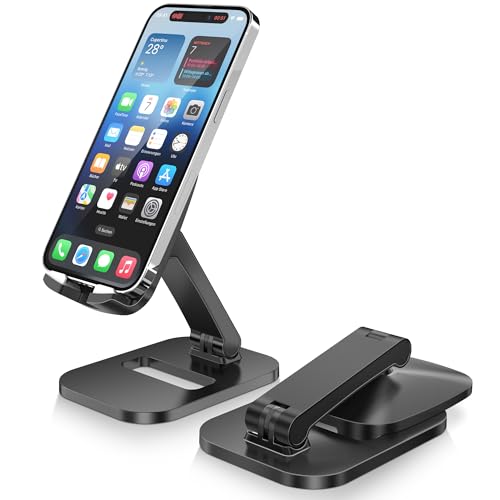 DeskLogics Cell Phone Stand for Desk Adjustable Portable Foldable Phone Holder Cradle Dock, Compatible with iPhone 15 14 13 Pro Max Mini, 12 11 XR X 8 7 6 Plus SE, All Phones 4 to 7 Inches (Black)