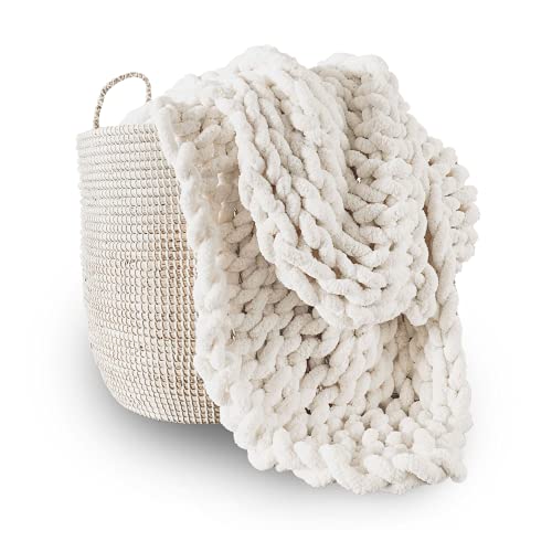 Adyrescia Chunky Knit Blanket Throw | 100% Hand Knit with Jumbo Chenille Yarn (30