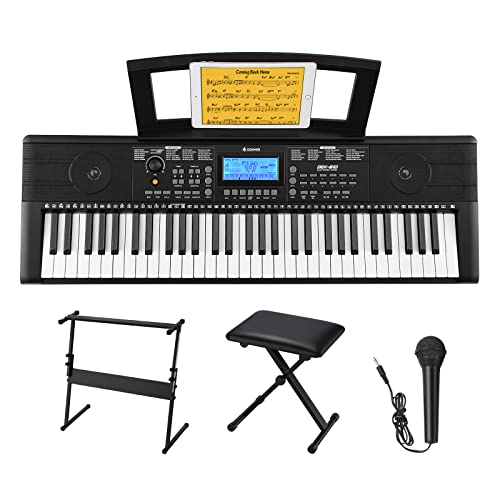 Donner 61-Key Electric Piano Keyboard with Microphone, Stand & Stool - For Beginner/Professional