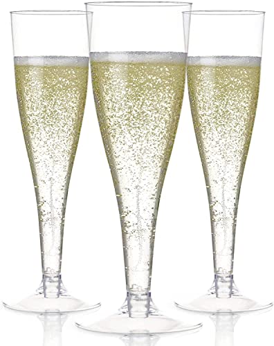 Prestee 100 Clear Disposable Champagne Flutes - Glasses for Weddings, Parties, New Years Eve, Toasting & Mimosas - 2023