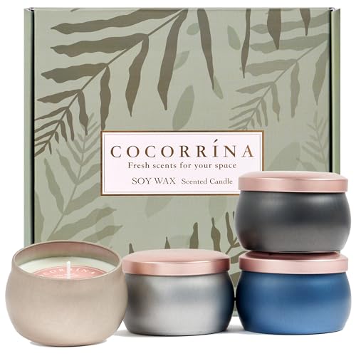 COCORRÍNA Scented Candle Set - 4 Pack/ 3.8 Oz Clear Air/Clean Linen/Ocean Breeze/Black Forest - Christmas Gifts Set Aromatherapy Candles Gifts for Men Women