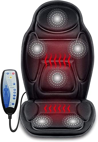 Snailax Massage Seat Cushion - Back Massager with Heat, 6 Vibration Massage Nodes & 2 Heat Levels, Massage Chair Pad for Home Office Chair，Black