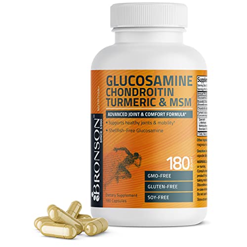 Bronson Glucosamine Chondroitin Turmeric & MSM Advanced Joint & Cartilage Formula, Supports Healthy Joints, Mobility & Cartilage - Non-GMO, 180 Capsules