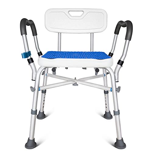 Bath Chair with Arms, Medical Shower Seat, Bariatric Bath Stool Safety Shower Bench with Reinforced Crossing bar for Elderly, Adults, Disabled