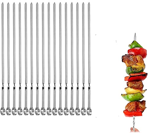 Metal Skewers for Grilling,Kabob Skewers,Flat BBQ Barbecue Skewer,Grilling Skewers Set,Reusable BBQ (14