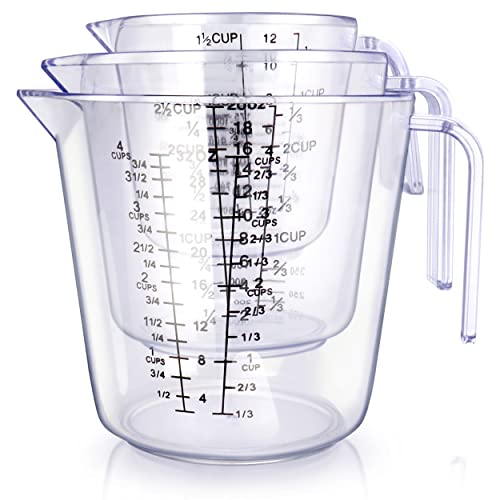 Measuring Cups Set, Liquid Measuring Cups For 3 For Kitchen - BPA Free Plastic Set with Spout Multiple Measurement Scales (Clear)