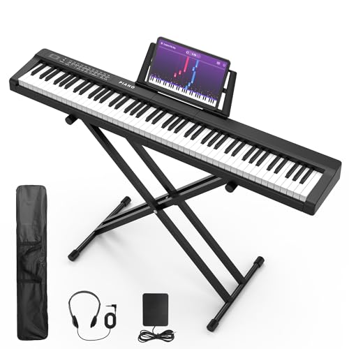 Digital Piano 88 Key Full Size Semi Weighted Electronic Keyboard Piano Set with Stand,Built-In Speakers,Electric Piano Keyboard with Sustain Pedal,Bluetooth,MIDI/USB/MP3 for Beginners Adults