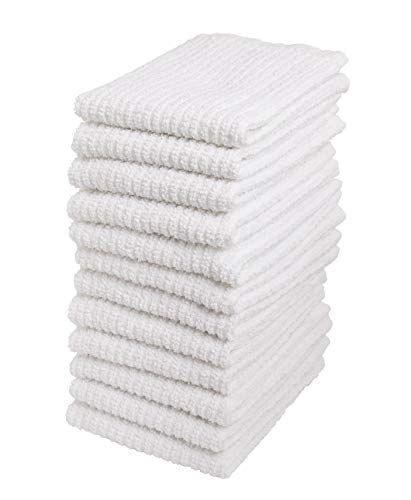 Bar Mop Cleaning Kitchen Dish Cloth Towels,100% Cotton, Machine Washable, Everyday Kitchen Basic Utility Bar Mop Dishcloth Set of 12, White