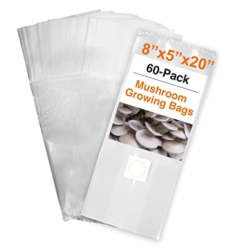 TonGass 60-Pack Autoclavable Mushroom Growing Bag Bulk with Microporous Filter Patchs - Large 8