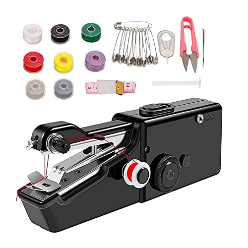 GUSSLM Handheld Sewing Machine, Mini Handheld Sewing Machine for Quick Stitching, Portable Sewing Machine,Tool Kit for Clothing Repair and Sewing Crafts, Suitable for Home,Travel and DIY(Black)