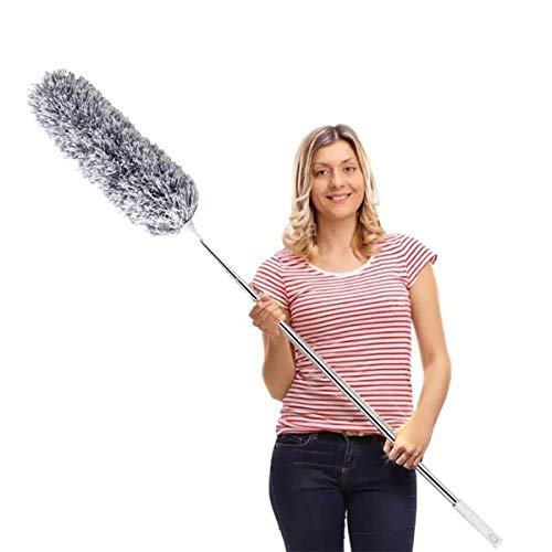 DELUX Microfiber Feather Duster Extendable Duster with 100 inches Extra Long Pole, Bendable Head & Long Handle Dusters for Cleaning Ceiling Fan, High Ceiling, Blinds, Furniture & Cars Gray